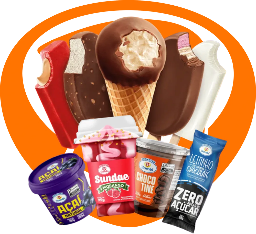 Picolés, cones e potes de sorvete e açaí Sorvetes Bambi